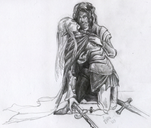 Aragorn, mourning over the limp body of Haldir